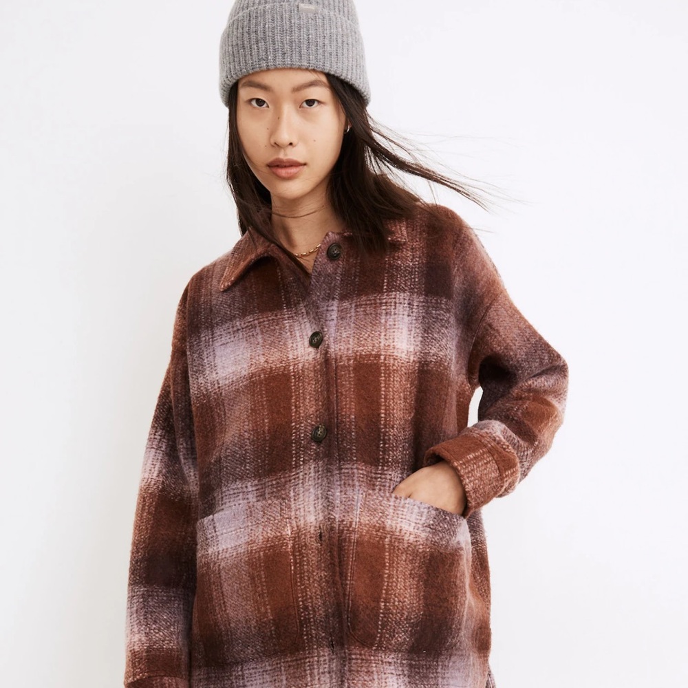 Madewell Pink and Red Teddy Jacket with Oversized Fit and Cozy Fabric